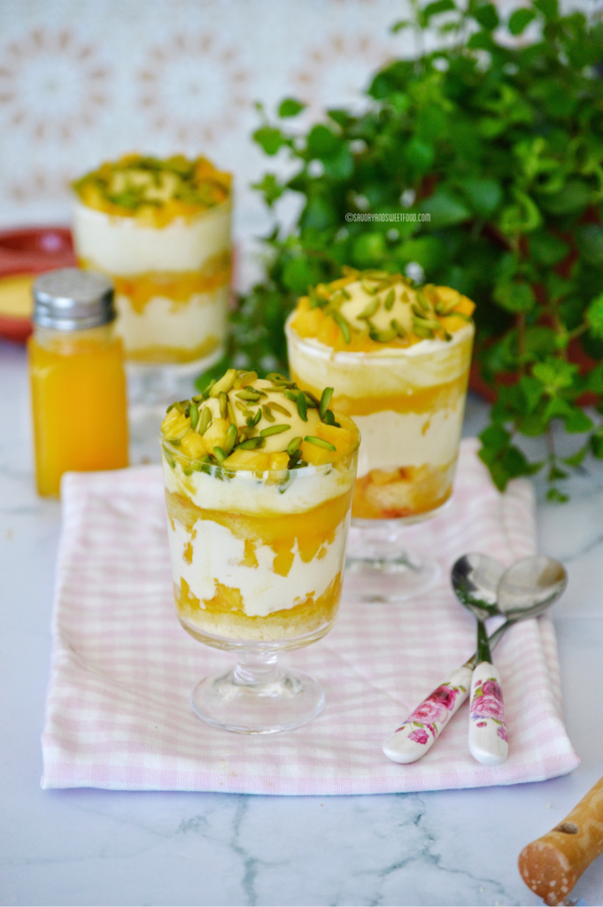 Caramel Custard, White Chocolate & Mango Trifle Pudding Savory&SweetFood